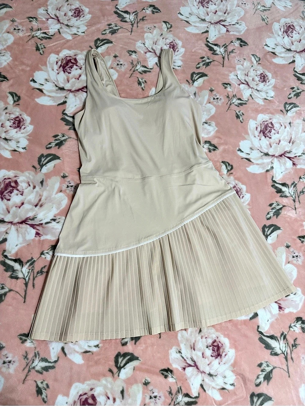 Joy Lab Court Crush Dress Pleated Mini Dress in Beige